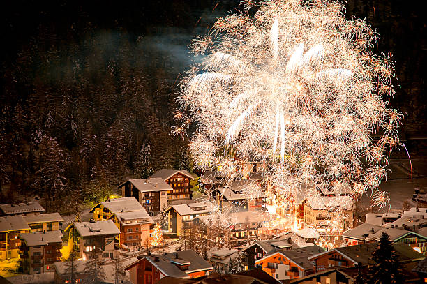 istock Fireworks over the village of Saas-Fee 508652671
