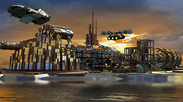 istock Futuristic island city with hoovering aircrafts 508653577