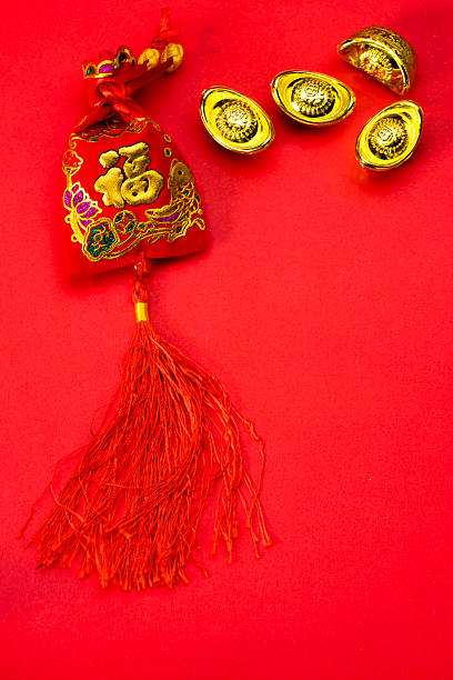 istock Chinese new year decorations and Auspicious ornaments on red bac 508655282