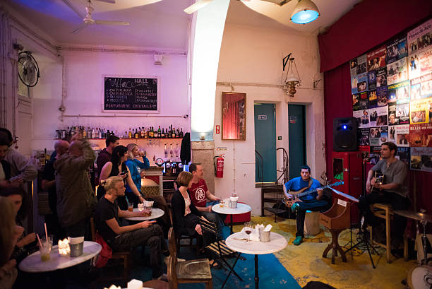 Lisbon, Portugal - April 22, 2015: Bairro Alto music entertainment district is Lisbon, Portugal.