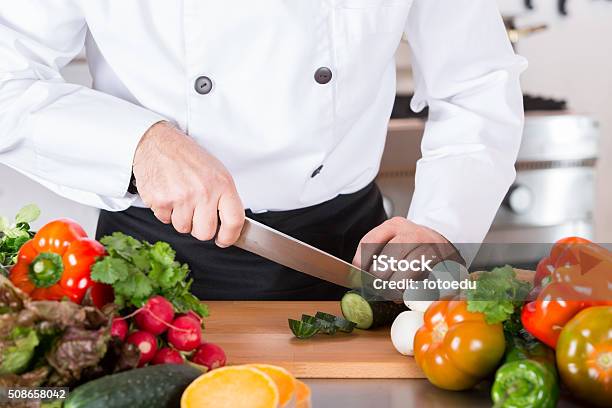 Chef Chopping Vegetables Stock Photo - Download Image Now - Chef, Cutting, Vegetable
