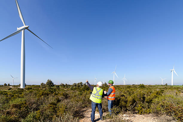 Engineers of Wind Turbine stock photo