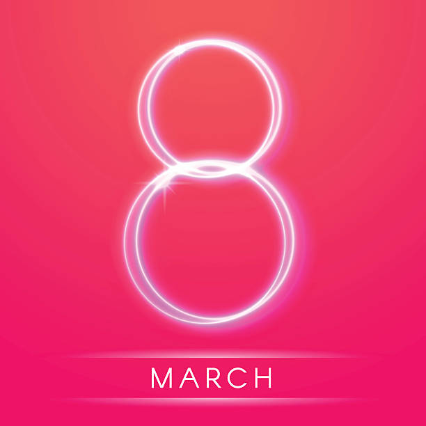 8 marca. międzynarodowy kobiet dzień powitanie karta. błyszczące światło. v - fabolous sign neon light day stock illustrations