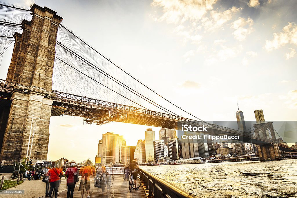 Brooklyn Bridge and Manhattan at sunset Brooklyn Bridge Park Stock Photo