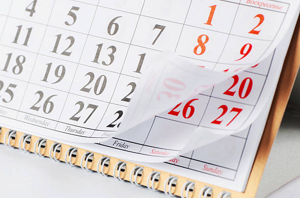istock Closeup of dates on calendar page 508668332