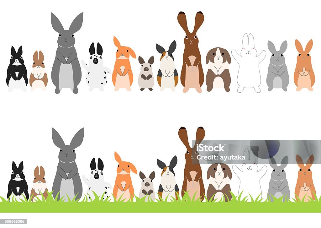 set of standing rabbits in a row set of standing rabbits in a row. Easter Bunny stock vector