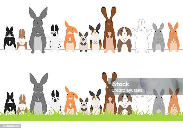 Set Of Standing Rabbits In A Row Stock Illustration - Download Image Now - Easter Bunny, Drawing - Art Product, Easter