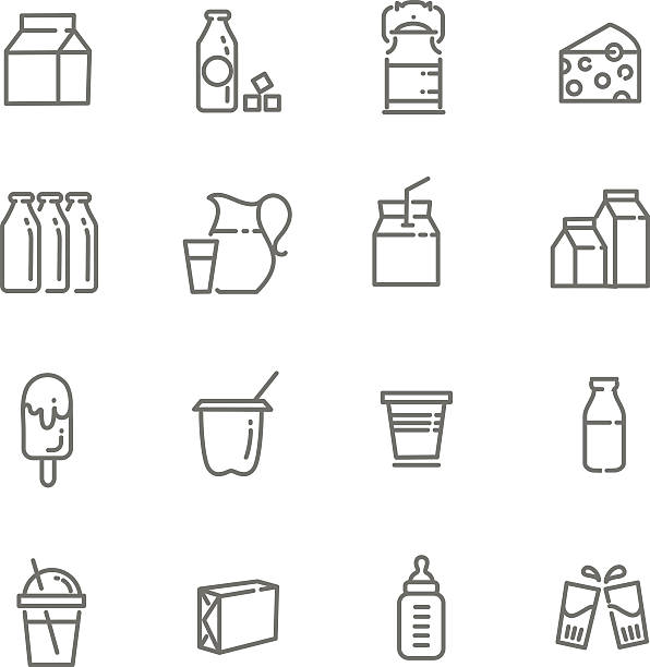 молоко и молочные иконы - milk bottle illustrations stock illustrations