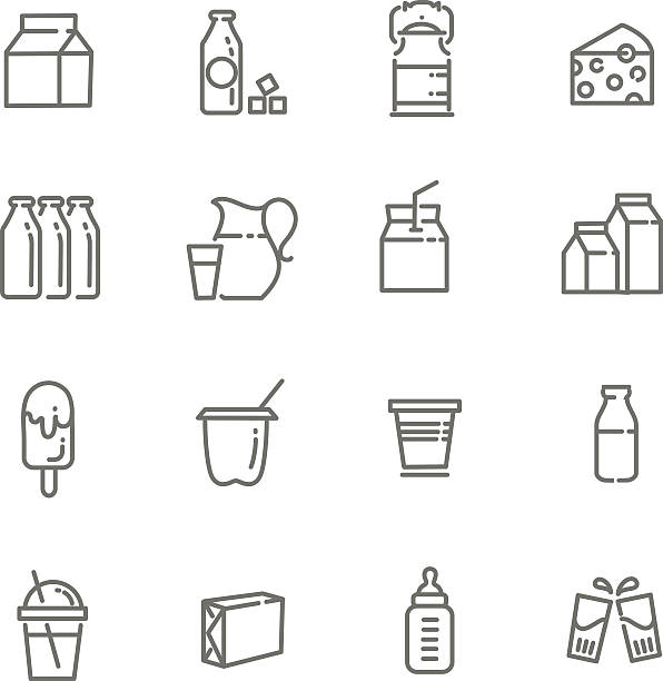 Milk and dairy icons vector icons milk jug stock illustrations