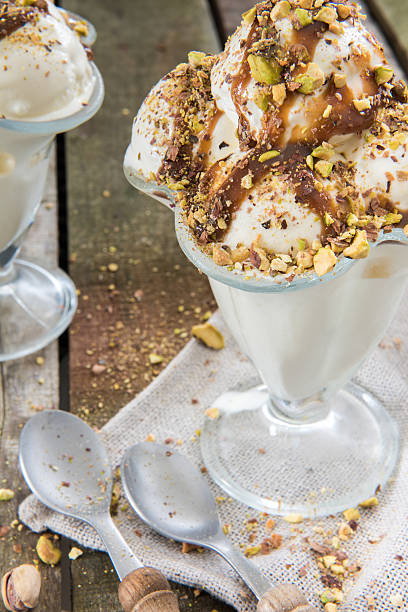 istock Pistachio ice cream with caramel 508669698