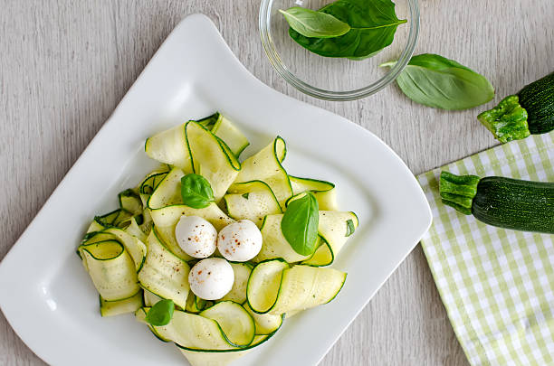 Fresh zucchini and leaves of basil