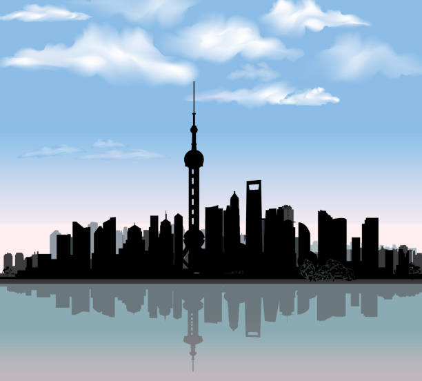 skyline von shanghai.  berühmten welt wahrzeichen.  chinesische stadt - shanghai finance skyline backgrounds stock-grafiken, -clipart, -cartoons und -symbole