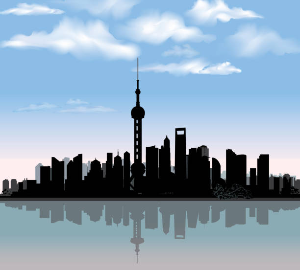illustrations, cliparts, dessins animés et icônes de shanghai ville.  monument célèbre dans le monde entier.  ville chinoise - shanghai finance skyline backgrounds