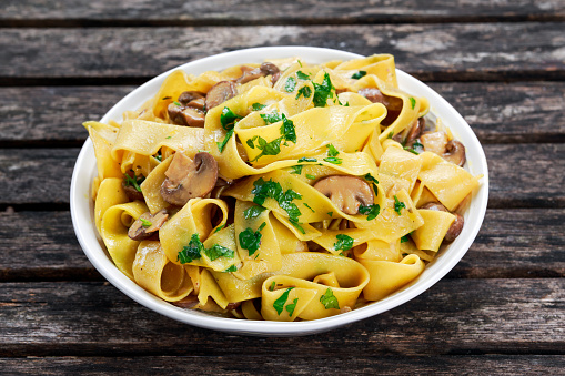 Pappardelle Pasta with mushrooms and other herbs.
