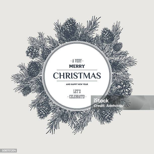Pine Cones Christmas Design Template New Year Card Vector Illustration Stock Illustration - Download Image Now