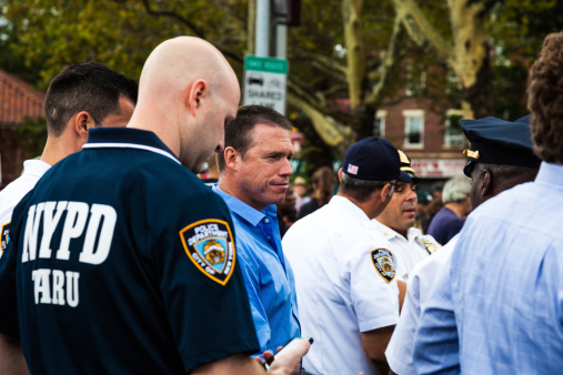New York, New York, United States - August 23, 2014: TNYPD Police Agents during the protest against NYPD in Staten Island Over Eric Garner’s Death.
