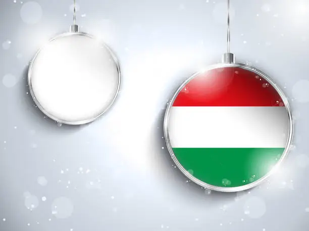 Vector illustration of Merry Christmas Silver Ball with Flag Hungary