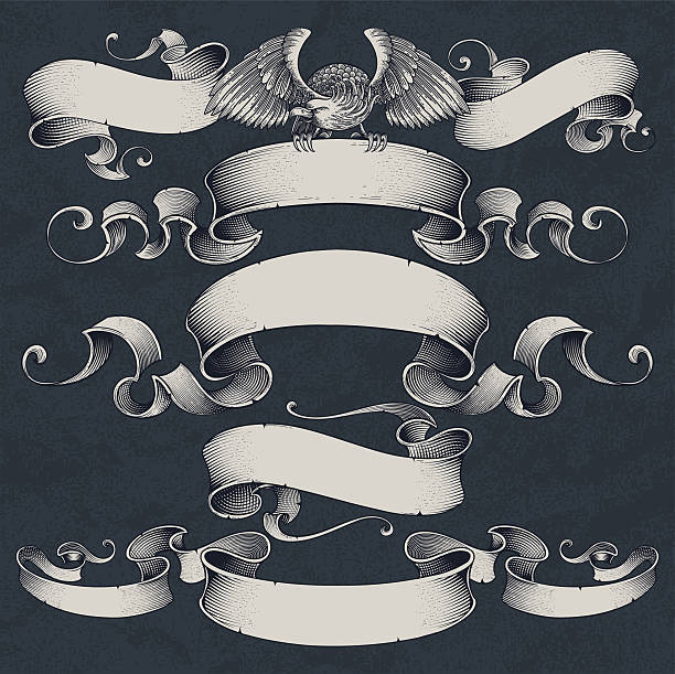 Engraved Ribbons Set Vector ribbons in engraved style. ornate illustrations stock illustrations