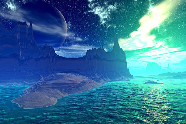 istock Fantasy alien planet. Rocks and lake 508702918