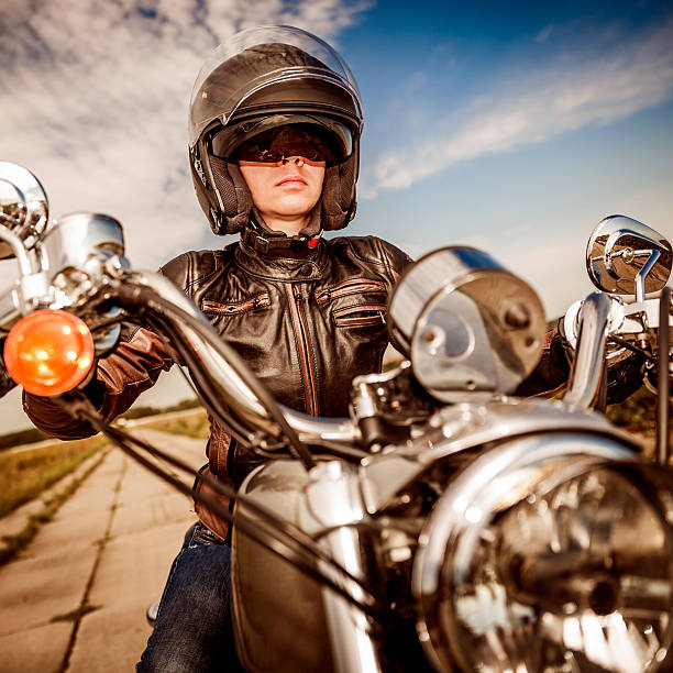 istock Biker girl on a motorcycle 508705378