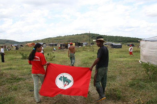 Teixeira de Freitas, Brazil - February 25, 2008: the Landless Movement members are seen during occupation of a farm in the town of Teixera de Freitas (BA).