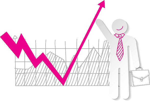 Businessman holding falling down graph line and push to increasing vector art illustration