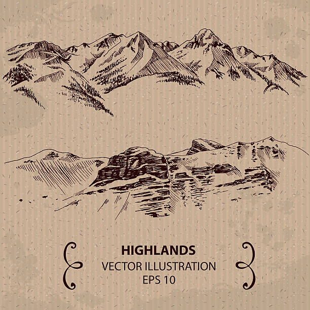 Mountain range Hand drawn vector illustration scottish highlands stock illustrations