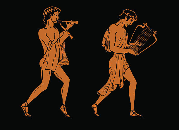 ilustraciones, imágenes clip art, dibujos animados e iconos de stock de músicos de los antiguos griegos. - lyre