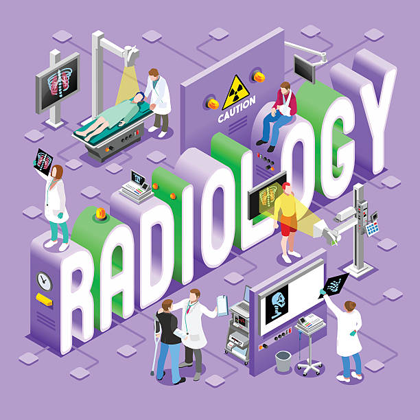 ilustraciones, imágenes clip art, dibujos animados e iconos de stock de radiología concepto isométrica 01 - mri scanner cat scan mri scan cartoon