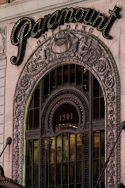 Paramount Building New York, USA - January 12, 2016: The Paramount Building in Times Square late into the night. paramount studios stock pictures, royalty-free photos & images