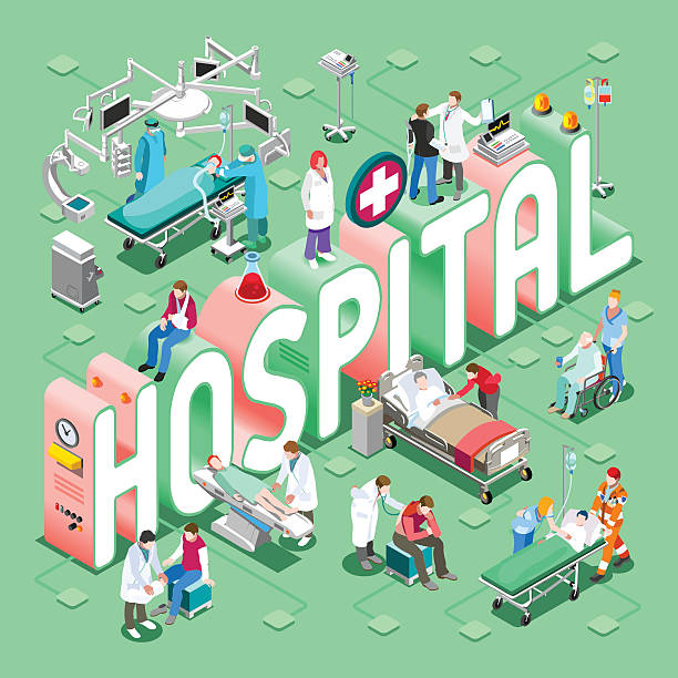 krankenhaus 01 konzept isometrische - scrubs professional sport indoors healthcare and medicine stock-grafiken, -clipart, -cartoons und -symbole