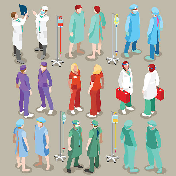 szpital 21 osób izometryczny - isometric patient people healthcare and medicine stock illustrations