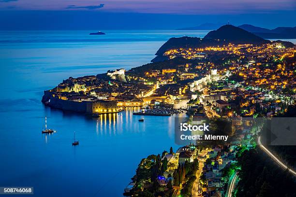 Beautiful Dubrovnik At Night Croatia Stock Photo - Download Image Now - Dubrovnik, Sunset, Adriatic Sea