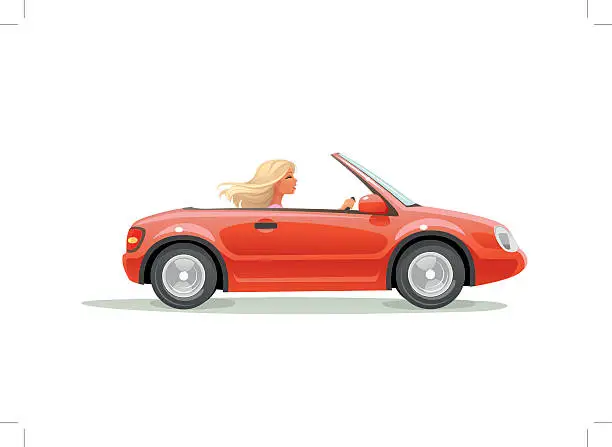 Vector illustration of woman in car