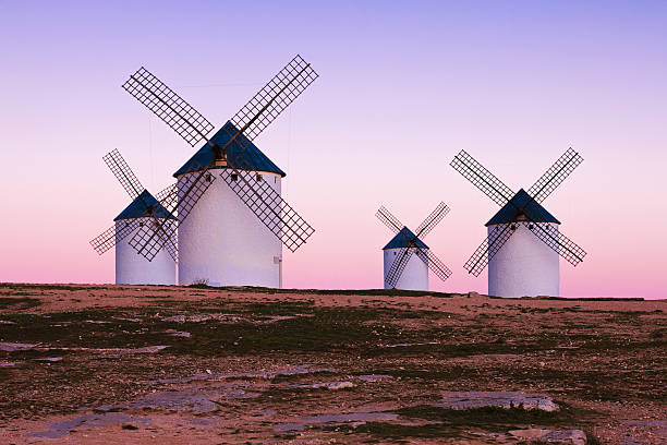 windmill in Campo de Criptana, La Mancha, Spain stock photo