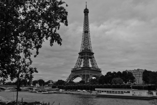 A black and white shot of Eiffel's Tower in Paris.