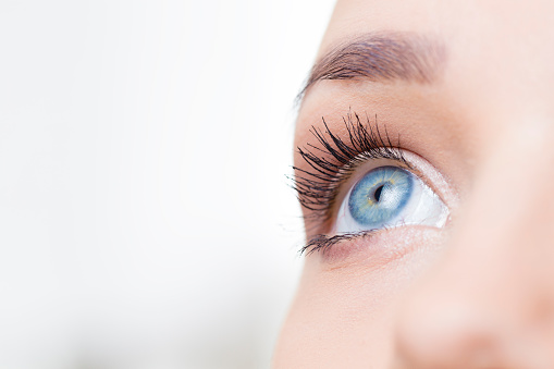 Female eye macro shot on white background 