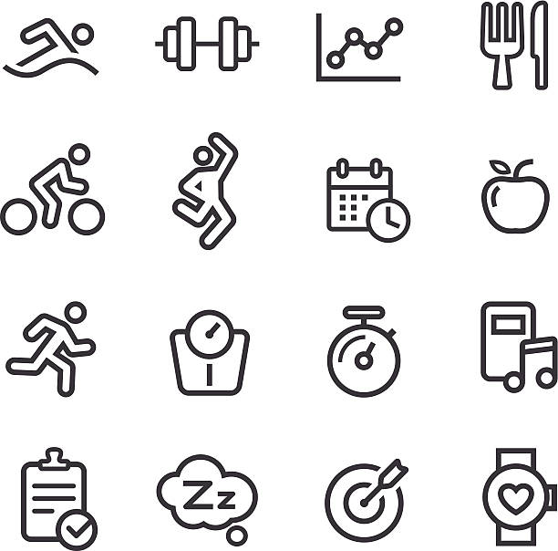 fitness-ikonen-line serie - apple grafiken stock-grafiken, -clipart, -cartoons und -symbole