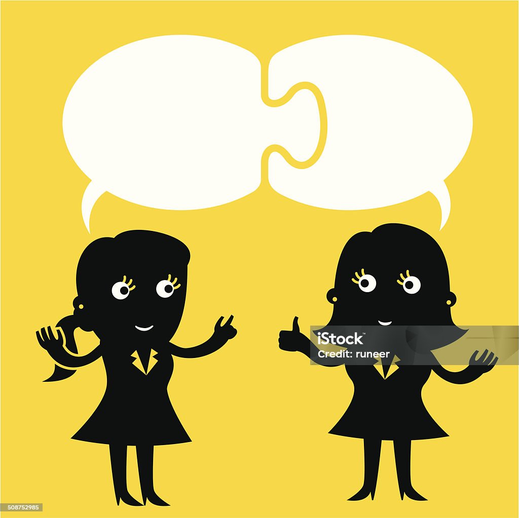 Concurrent Speech Bubbles | Yellow Business Concept Business concept illustration of two businesswomen concur with each other. Cartoon stock vector