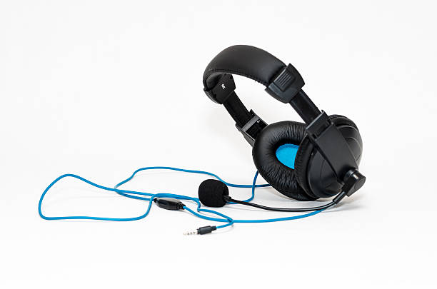 istock Headphones with a microphone and wire jack isolated on white 508753208