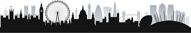 londyn skyline (zakończony, ruchome, szczegółowe, budynków) - millennium dome stock illustrations