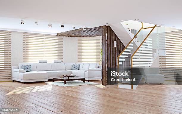 Living Room Interior Stock Photo - Download Image Now - Window Blinds, Luxury, Flooring
