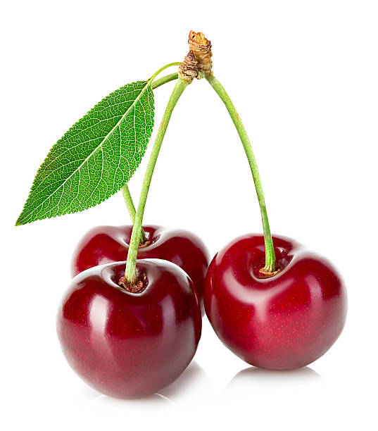 istock Juicy cherry with leaf close-up on a white background. 508757374