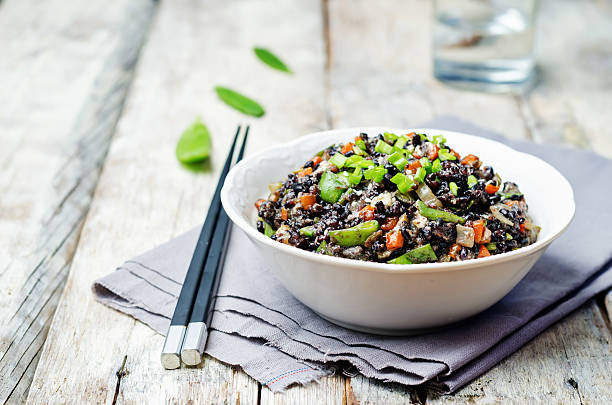 Black rice with snap peas and vegetables