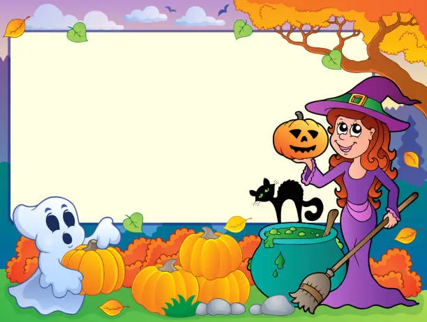 Vector illustration of Autumn frame with Halloween theme 6