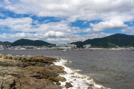 Ferry moored at Ma Liu Shui pier, Science Park, Sha Tin. New territories, Hong Kong.