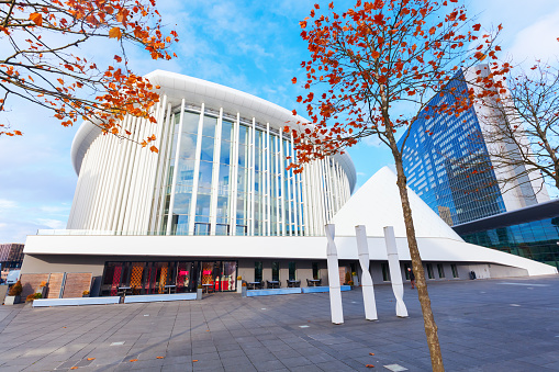 Luxembourg City, Luxembourg - November 04, 2015: Philharmonie Luxembourg on Kirchberg plateau, opened in 2005, now plays host to 400 performances each year and is one of the main concert halls in Europe