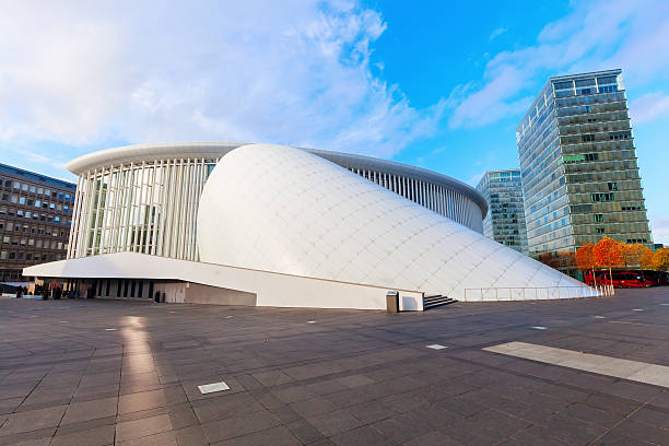 Luxembourg City, Luxembourg - November 04, 2015: Philharmonie Luxembourg on Kirchberg plateau, opened in 2005, now plays host to 400 performances each year and is one of the main concert halls in Europe