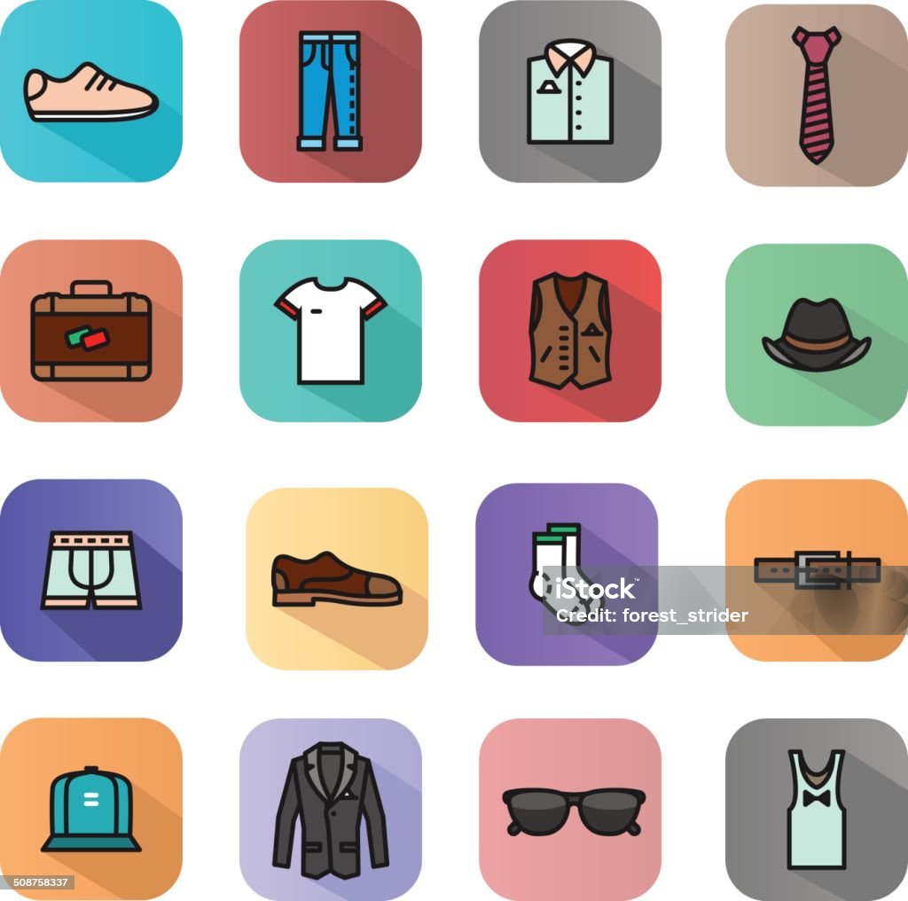 Mens clothes icons Business wear icons for men and accessories. Clothing stock vector