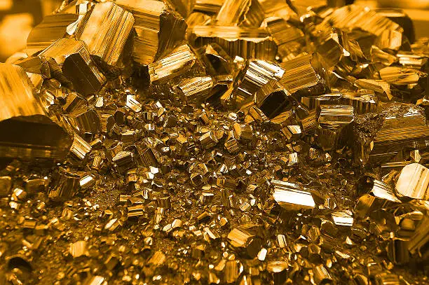A close up of Fools Gold Iron Pyrites crystals